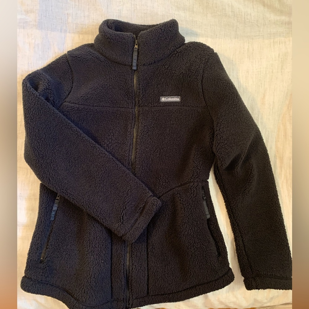 Columbia Womens Black Fleece Sherpa Zip Up Jacket Size Medium Fuzzy